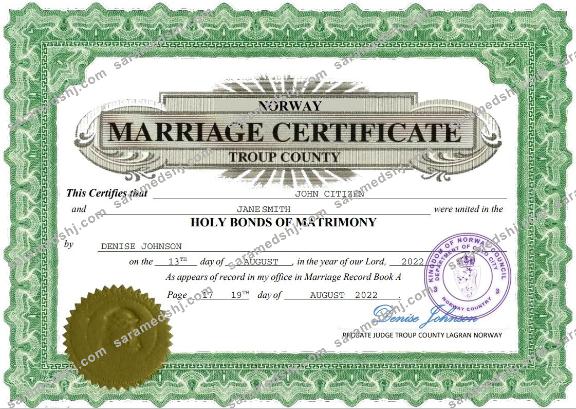 Norway marriage certificate Word and PDF template